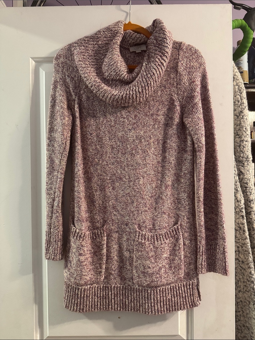 LOFT Marled Rose Cowl Neck Sweater Tunic with Pockets